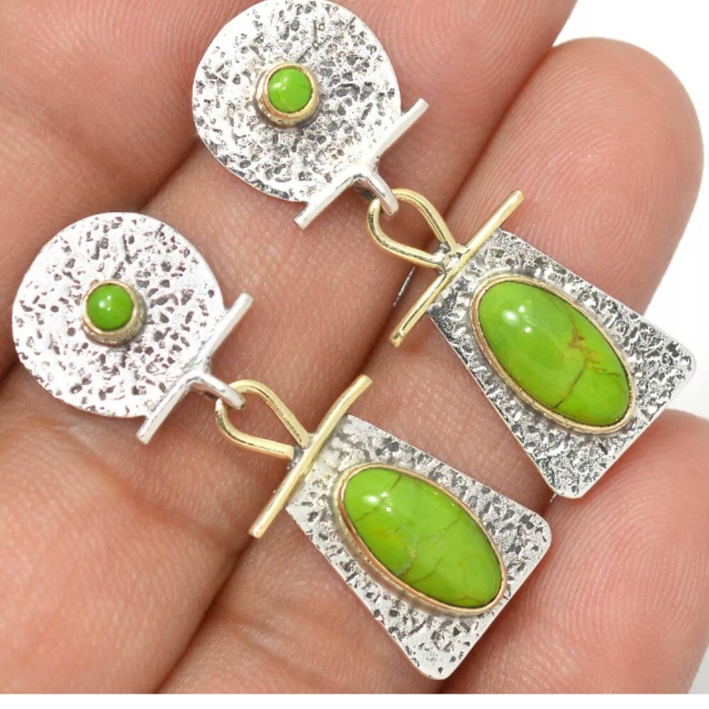 Sterling Turquoise Gold Earrings New One of a Kind